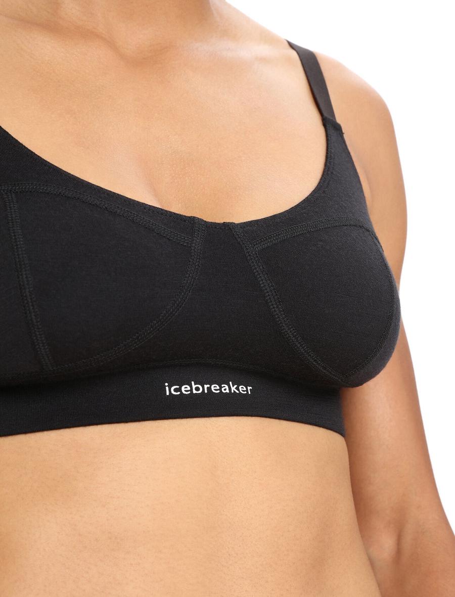 Black Women's Icebreaker Merino Queens Clasp Bras | USA 1811FDNM